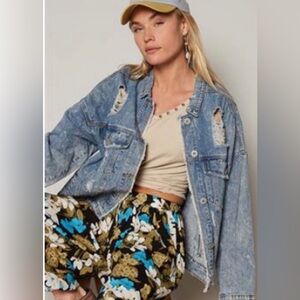 POL Blue Denim Jacket with Distressed Detail